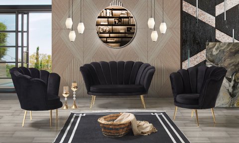 İnci Siyah Çay Seti İkili Koltuk (Salon, Balkon, Cafe Ofis)