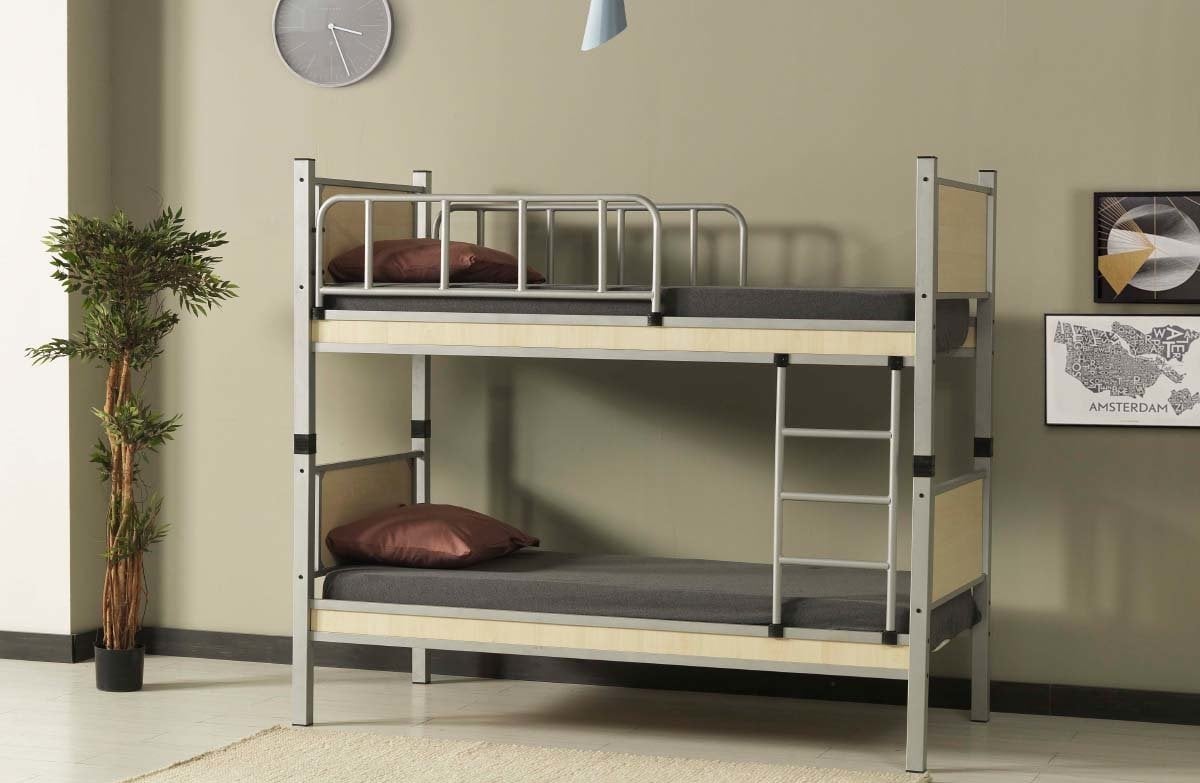 Yurt Ferforje Metal/Ahşap Tek Kişilik Ranza 90x200 cm (Krem)