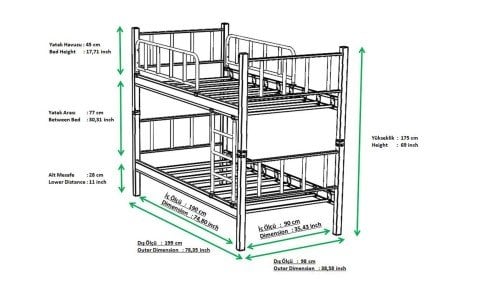 Yurt Ferforje Metal Tek Kişilik Ranza 90*190 cm (Gri)