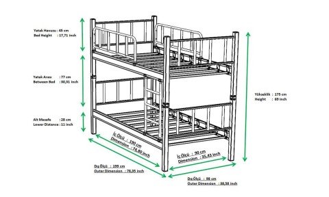 Yurt Ferforje Metal Tek Kişilik Ranza 90*200 cm (Gri)