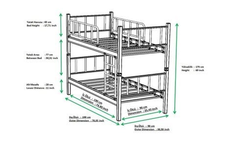 Yurt Ferforje Metal Tek Kişilik Ranza 90x190 cm (Krem)