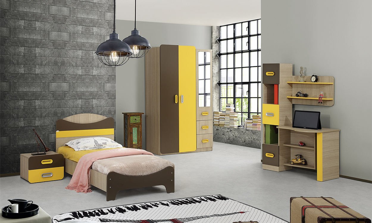 Naturel Genç Odası Takımı (3 Kapılı Dolap * 100-200 Başlıklı Karyola* Komodin)