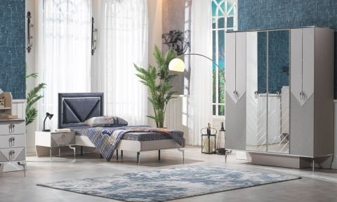 Talin Dolunay Genç Odası Takımı (4 Kapılı Dolap * 100-200 Başlıklı Karyola* Komodin)
