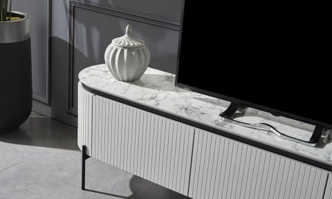 Tesla Beyaz -Mermer Tv Sehpası