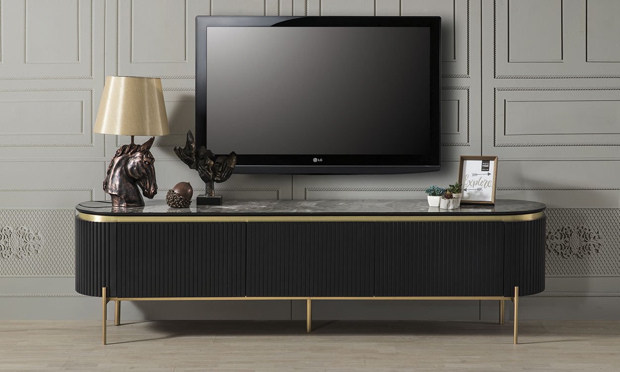 Tesla Siyah-Gold Tv Sehpası