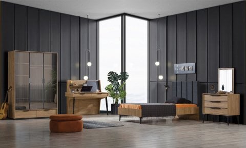 Kolezyum Reflekte Genç Odası Takımı (3 Kapılı Dolap, Komodin, 100*200 cm Başlıklı Karyola)