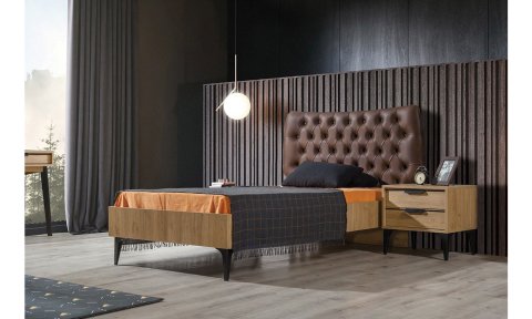 Kolezyum Ceviz Genç Odası Takımı (3 Kapılı Dolap, Komodin, 100*200 cm Başlıklı Karyola)