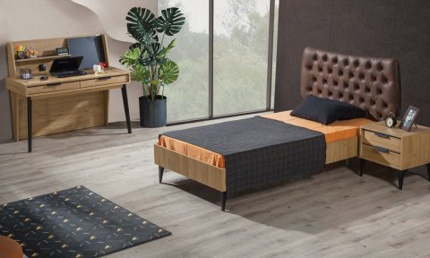 Kolezyum Ayna Kapak Genç Odası Takımı (3 Kapılı Dolap, Komodin, 100*200 cm Başlıklı Karyola)