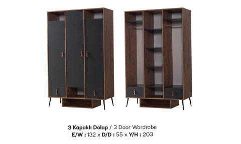 Polo Genç Odası Takımı (3 Kapılı Dolap * 100-200 Başlıklı Karyola* Komodin)