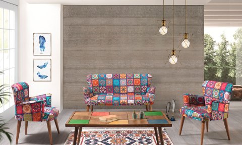 Liya Patchwork 2+1+1 Çay Seti (Salon, Balkon, Cafe Ofis)