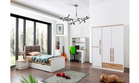 Plato Çocuk Odası (2 Kapılı Dolap,Komodin, 100*200 cm Başlıklı Karyola)