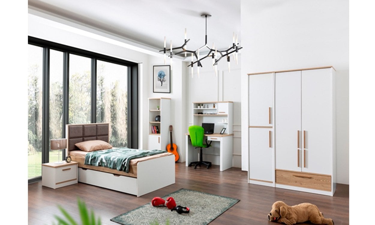 Plato Çocuk Odası (2 Kapılı Dolap,Komodin, 100*200 cm Başlıklı Karyola)