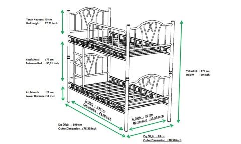 Toronto Metal Ferforje Tek Kişilik Ranza 90*200 cm