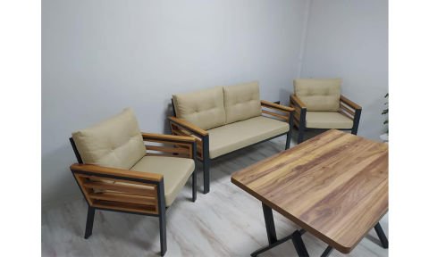 Papatya Bej İkili Koltuk Bahçe Mobilyası (Salon,Balkon,Cafe,Ofis)