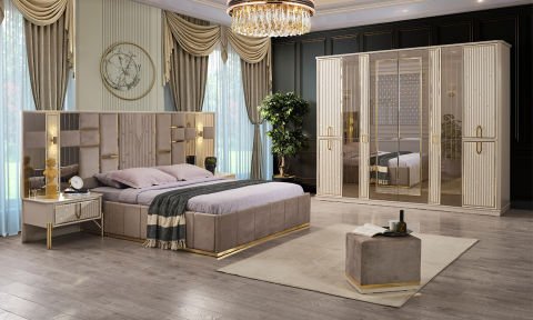 Bahar Yatak Odası 6 Kapaklı Gardırop  (Vizon-Bej)