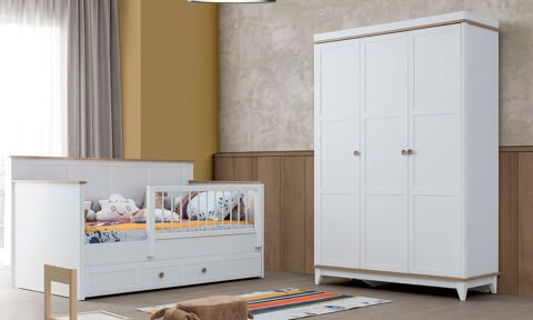 Lora Çocuk Odası Takımı (3 Kapılı Dolap *90x190 Montessori* Şifonyer)