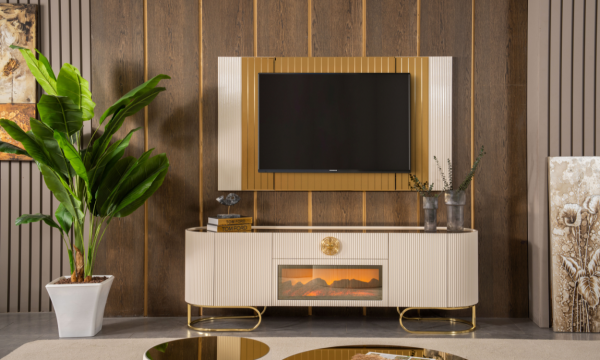 Luccix Şömineli TV Ünitesi(Gold)