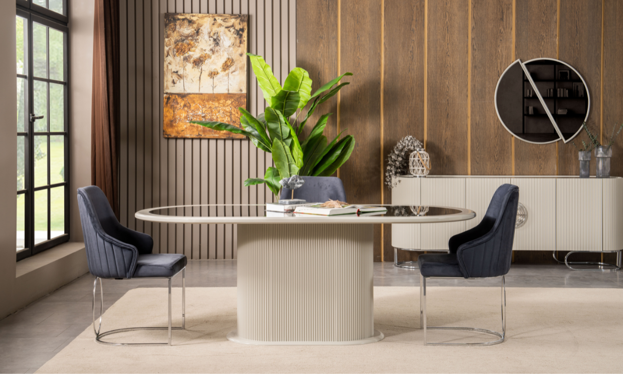 Luccix Yemek Masası ve 6 Sandalye(Gümüş)