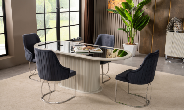 Luccix Yemek Masası ve 6 Sandalye(Gümüş)