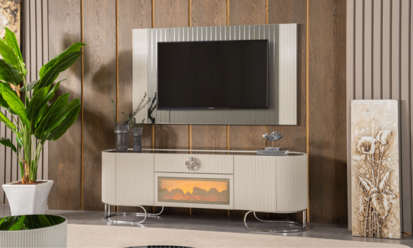 Luccix Şömineli TV Ünitesi(Gümüş)