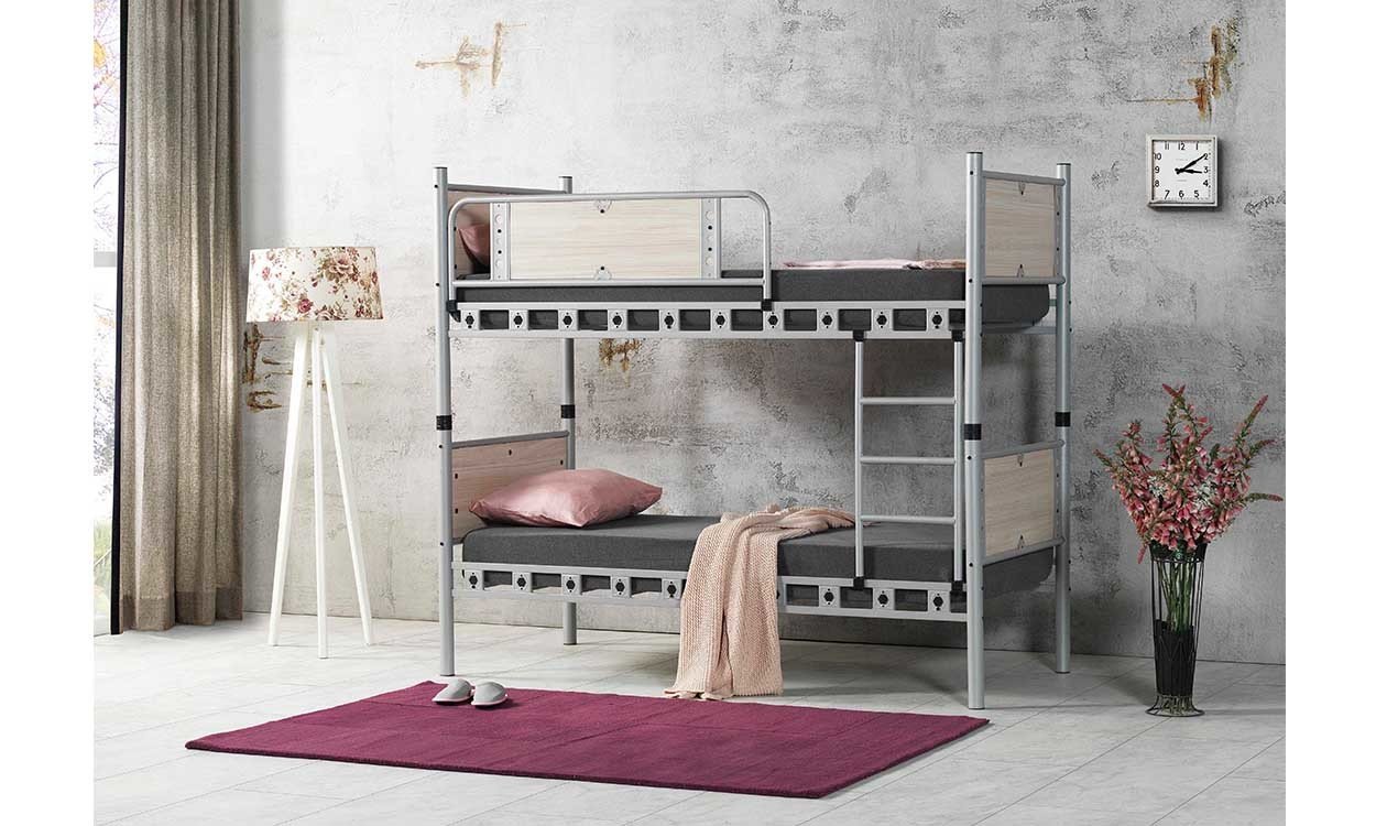 Efes Metal Ahşap Tek Kişilik Ranza 90*190 cm (Krem)