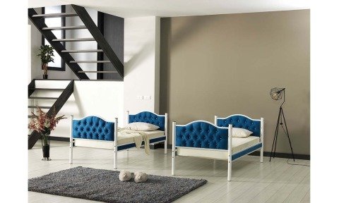 Melisa Metal Ahşap Ranza 90*200 cm (Mavi)
