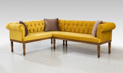 Chester XL Ekbank+ Masa+Puf+Yastık (Ceviz)