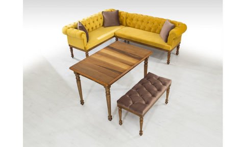 Chester XL Ekbank+ Masa+Puf+Yastık (Ceviz)