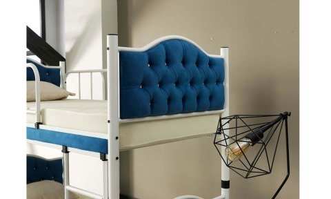Melisa Metal Ahşap Tek Kişilik Ranza 90*190 cm (Mavi)