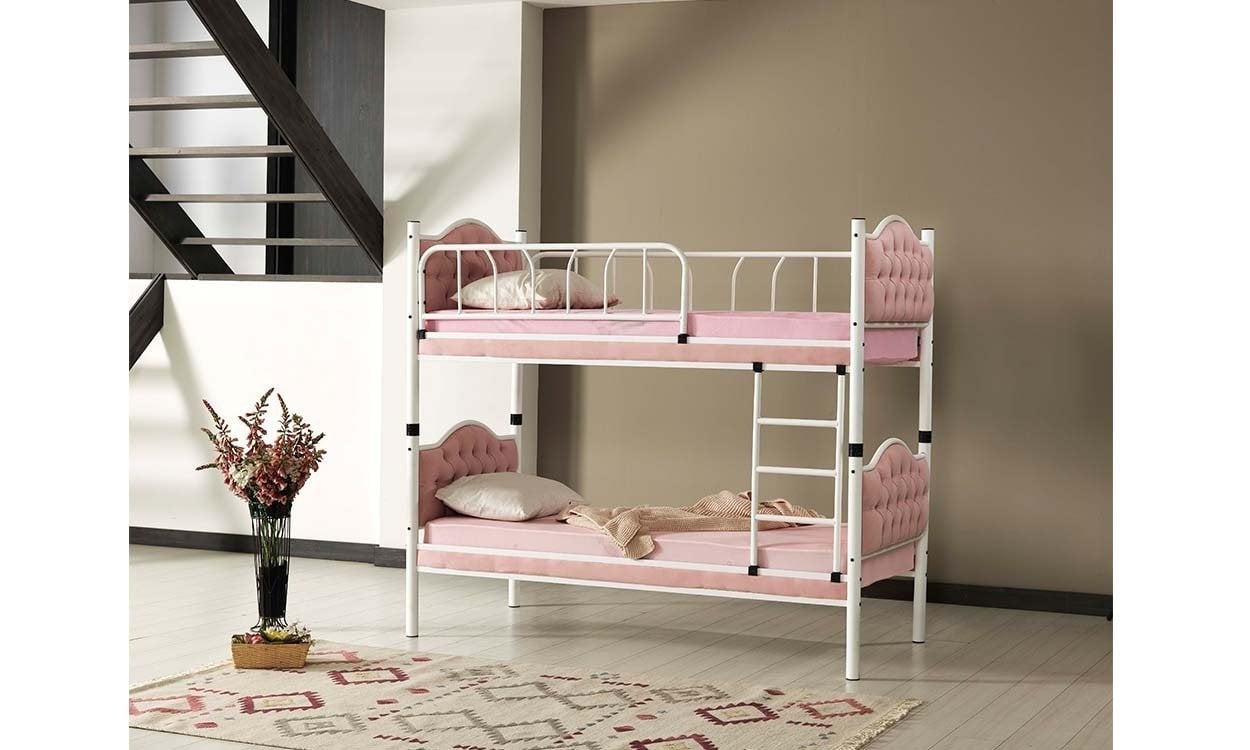 Melisa Metal Ahşap Tek Kişilik Ranza 90*190 cm (Pembe)