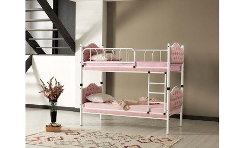 Melisa Metal Ahşap Tek Kişilik Ranza 90*190 cm (Pembe)