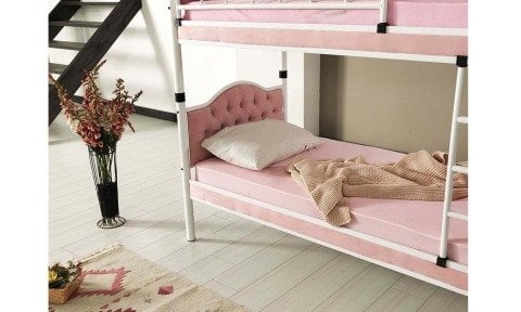 Melisa Metal Ahşap Tek Kişilik Ranza 90*190 cm (Pembe)