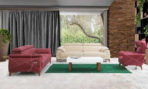 Oscar Modern Koltuk Takımı (Bordo-Krem)