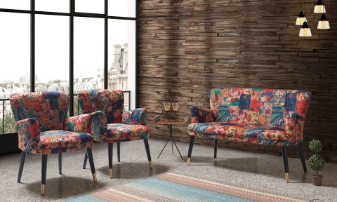 Patchwork Çay Seti İkili Koltuk (Balkon, Salon, Cafe, Ofis)