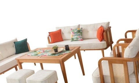 Flora Bahçe Mobilyası (Salon, Balkon, Cafe, Ofis) 3+2+1+Masa+ 2 Puf