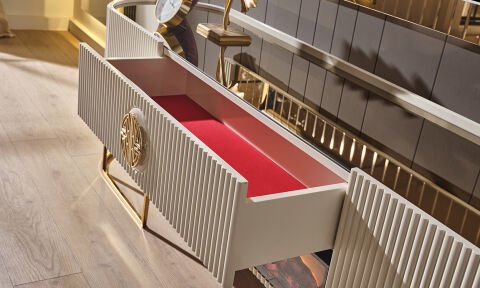 Guccix Ekru Şömineli Tv Sehpası