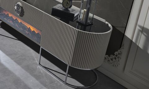 Guccix Gray Şömineli Tv Sehpası