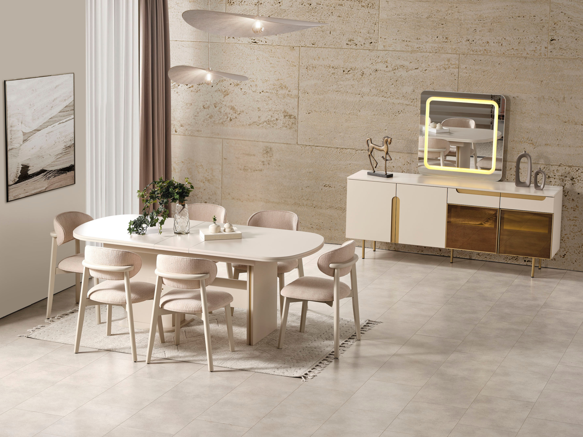 Zara Gold Yemek Odası Takımı - Mobilyabazari Modern Yemek Odası