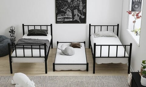 Bono 90*200 cm Tek Kişilik Siyah Ferforje Metal Yavrulu Ranza