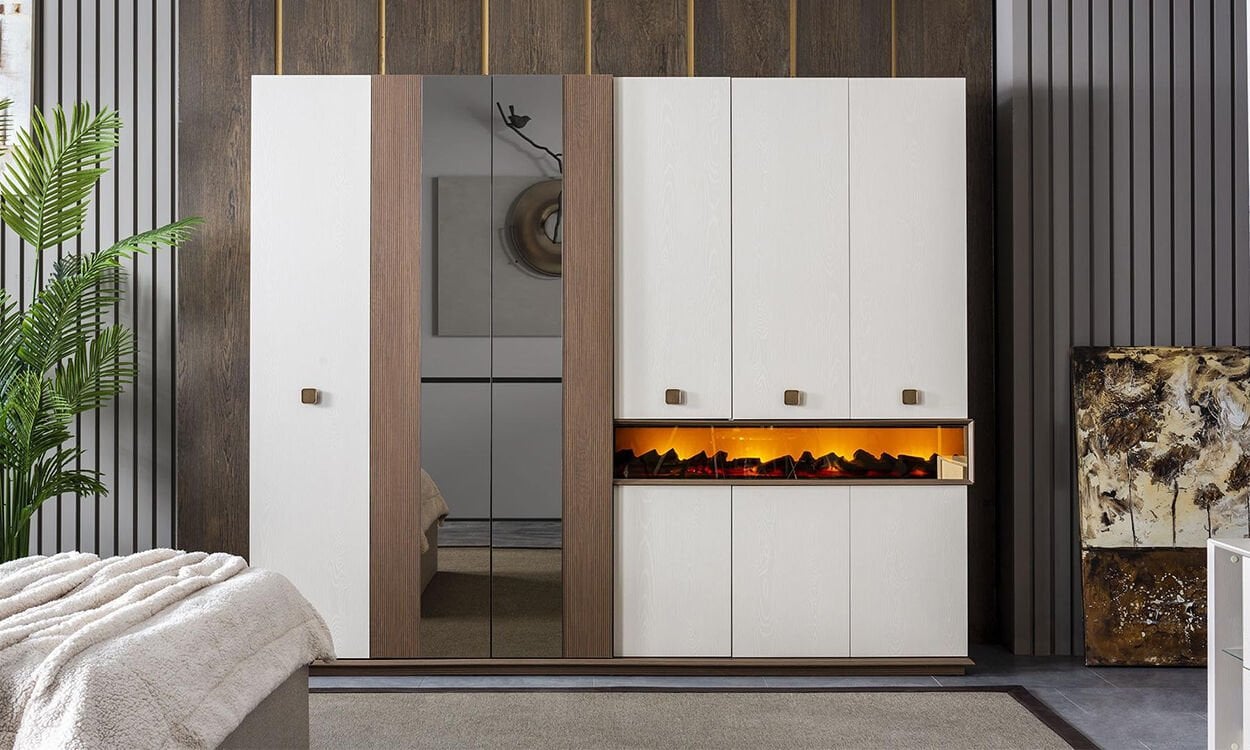 Orjin Yatak Odası 6 Kapılı Şömineli Dolap