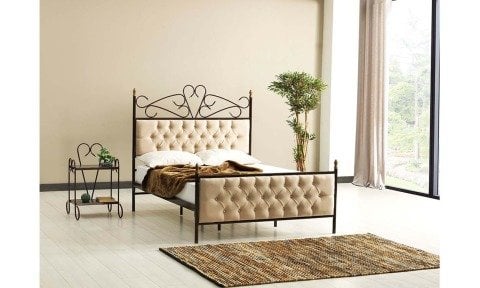 Persa Metal Ferforje Çift Kişilik Karyola 180*200 cm (Krem-Siyah)