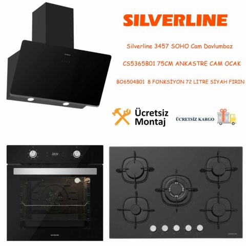 Silverline Siyah Cam Ankastre Set 3457 - CS5365B01 - BO6504B01