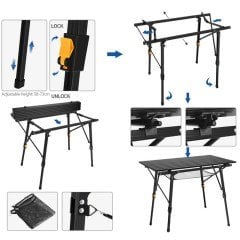 FUNKY CHAIRS Elite Alüminyum Teleskopik Ayaklı Kamp Piknik Masası - Siyah