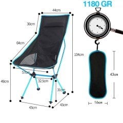 FUNKY CHAIRS Ultralight High 1180 gr Katlanır Kamp Sandalyesi Mavi