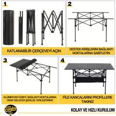 FUNKY CHAIRS Family XL Katlanabilir Alüminyum Kamp Masası (120x55x68) - Ahşap Desen