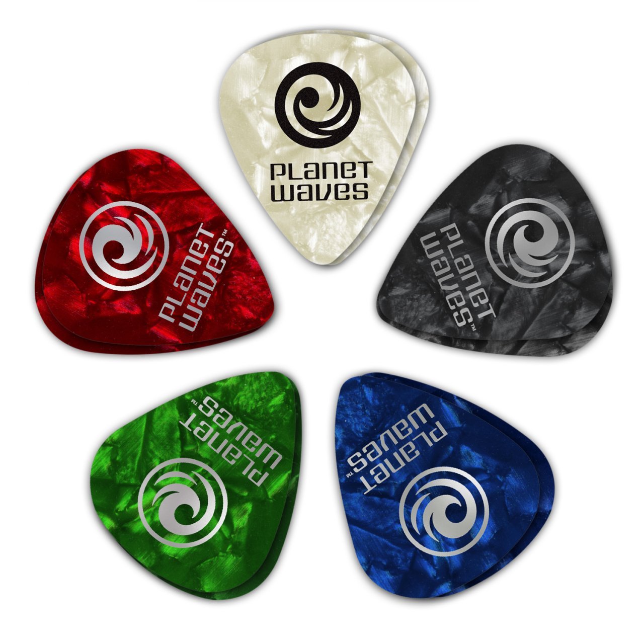 Planetwaves Pena Assorted Pearl Celluloid Guitar Picks, 10 pack, Medium: 1CAP4-10