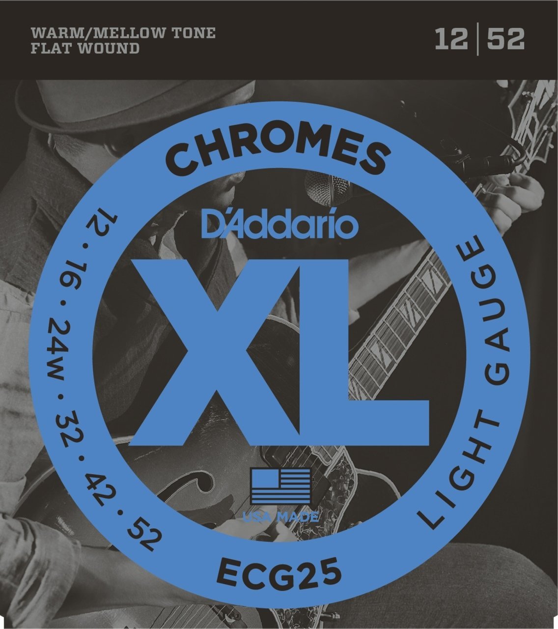 DADDARIO ECG25 ELEKTRO GİTAR TEL SETİ, CHROMES, LIGHT GAUGE (12-52), WARM / MELLOW TONE - FLAT WOUND