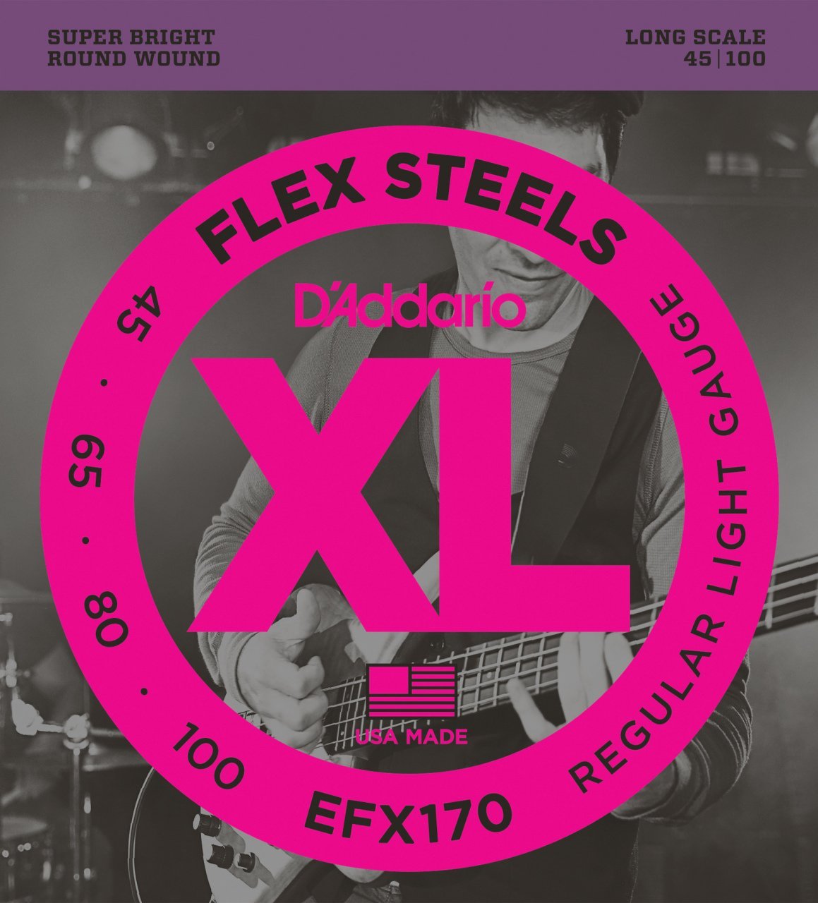 DADDARIO EFX170 BAS GİTAR TEL SETİ, FLEXSTEELS, REGULAR LIGHT GAUGE, 45-100, LONG SCALE, SUPER BRIGHT, ROUND WOUND