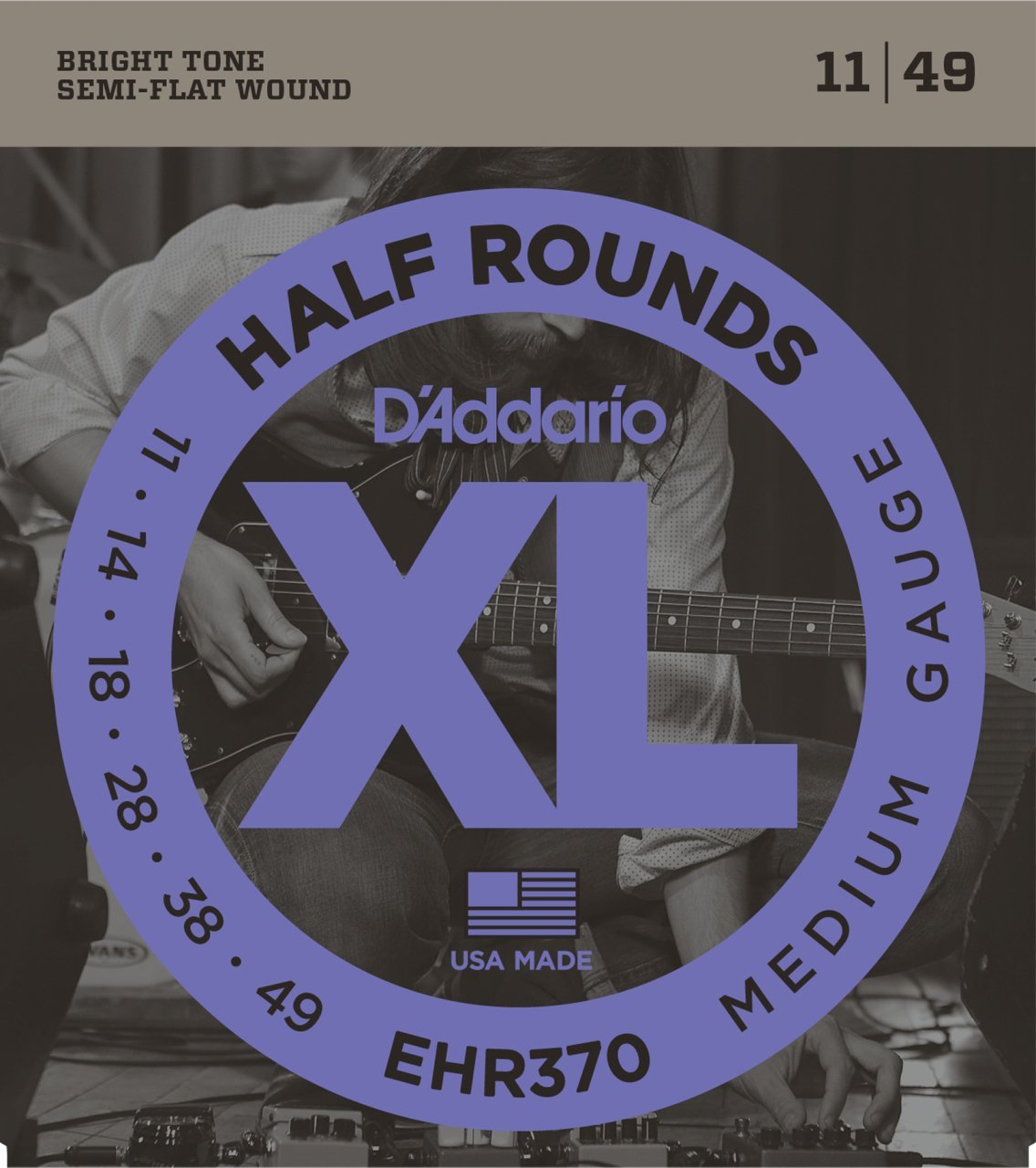 DADDARIO EHR370 ELEKTRO GİTAR TEL SETİ, XL, HALF ROUNDS, MEDIUM GAUGE, 11-49, BRIGHT TONE, SEMI-FLAT WOUND