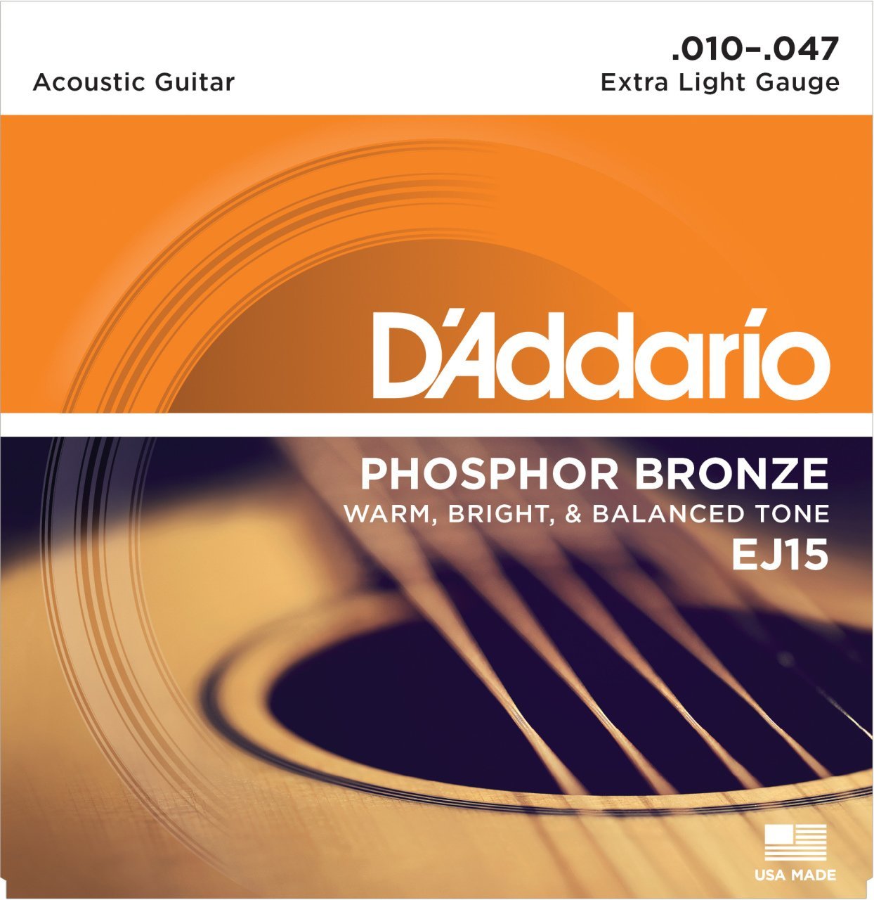 DADDARIO EJ15 AKUSTİK GİTAR TEL SETİ, PHOSPHOR-BRONZE, EXTRA LIGHT GAUGE, 10-47, WARM, BRIGHT & BALANCED TONE